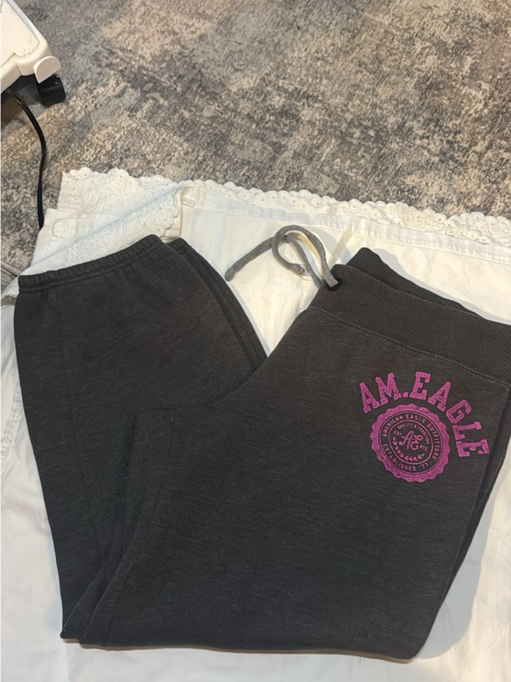 American Eagle Outfitters Charcoal Joggers with Pink Logo#277